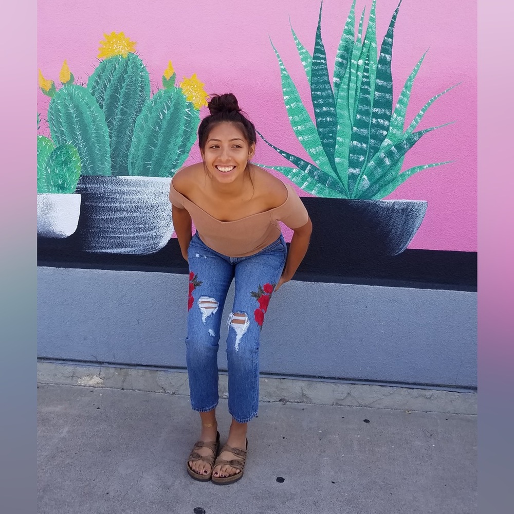 Rose Embroidered Levis 501s Cropped